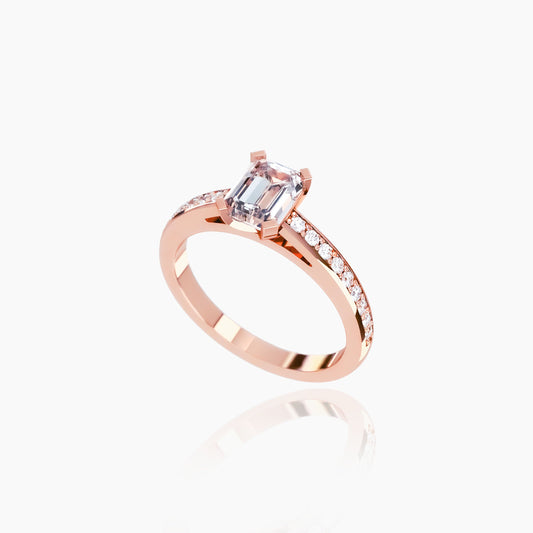 18K Rose Gold Lyra Pavé Emerald Solitaire