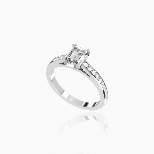 18K White Gold Lyra Pavé Emerald Solitaire