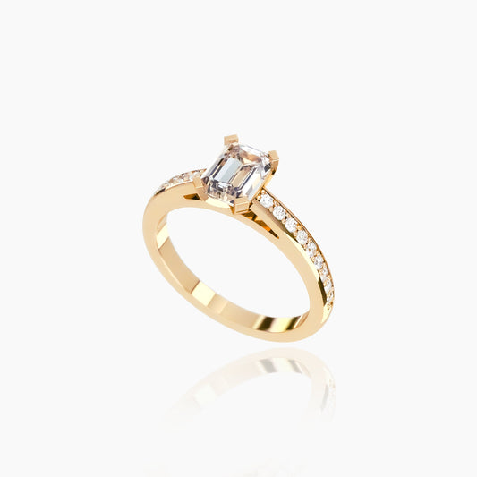 18K Yellow Gold Lyra Pavé Emerald Solitaire