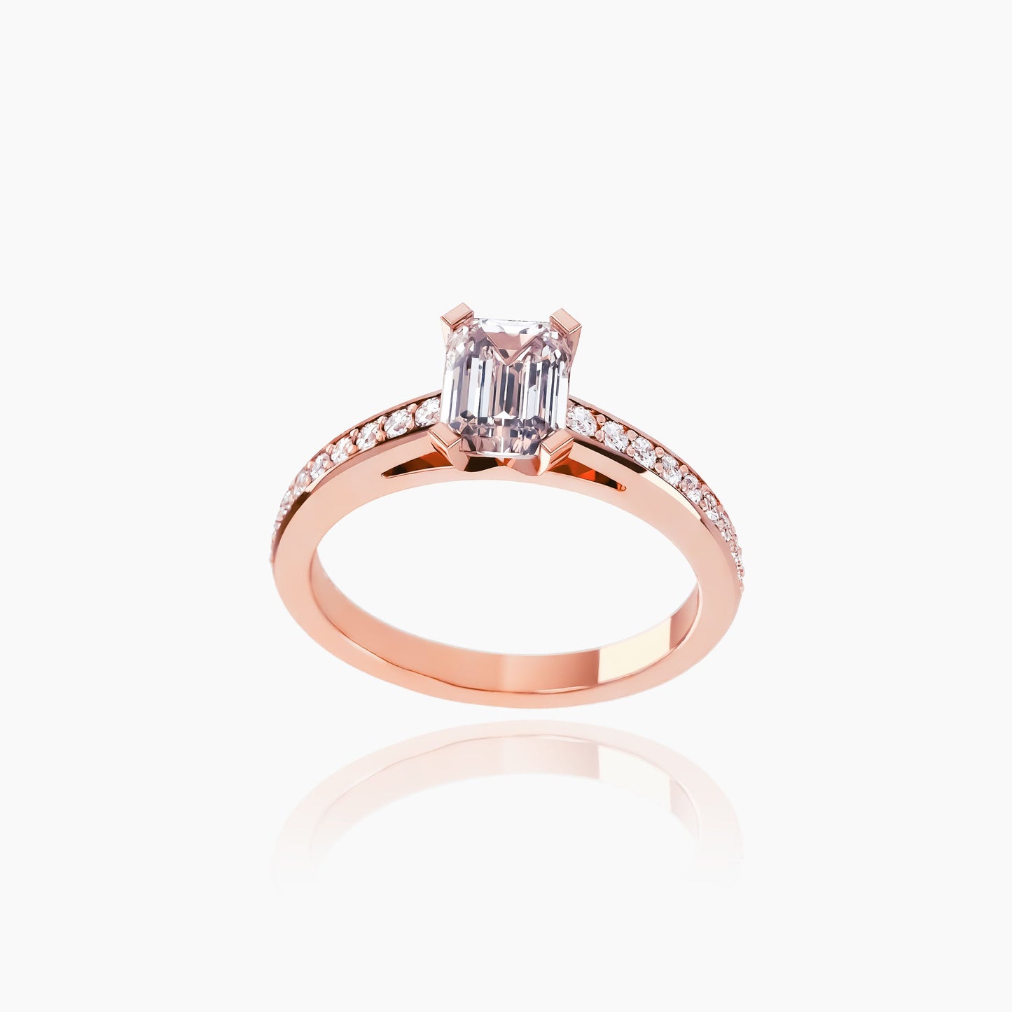 18K Rose Gold Lyra Pavé Emerald Solitaire