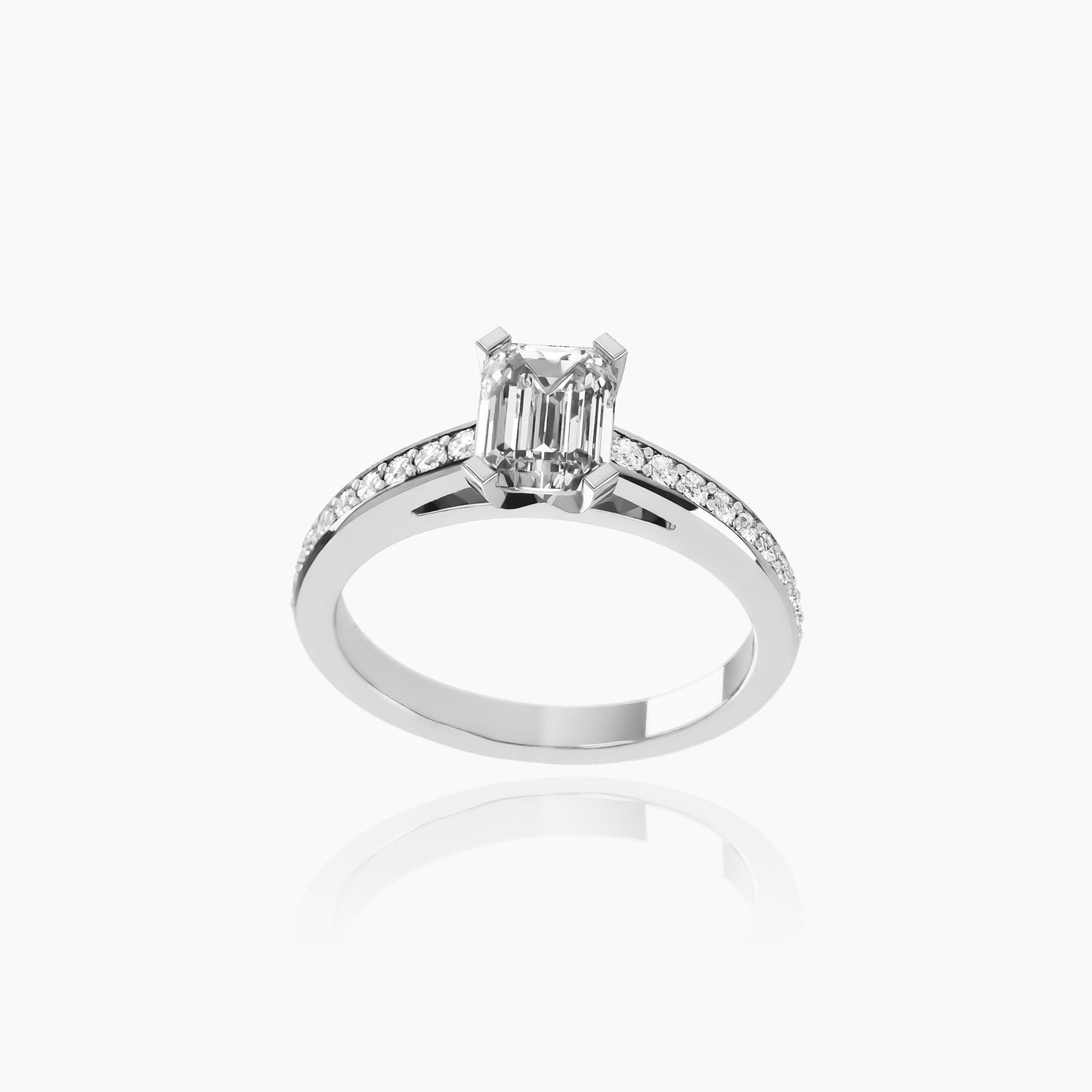 Platinum Lyra Pavé Emerald Solitaire