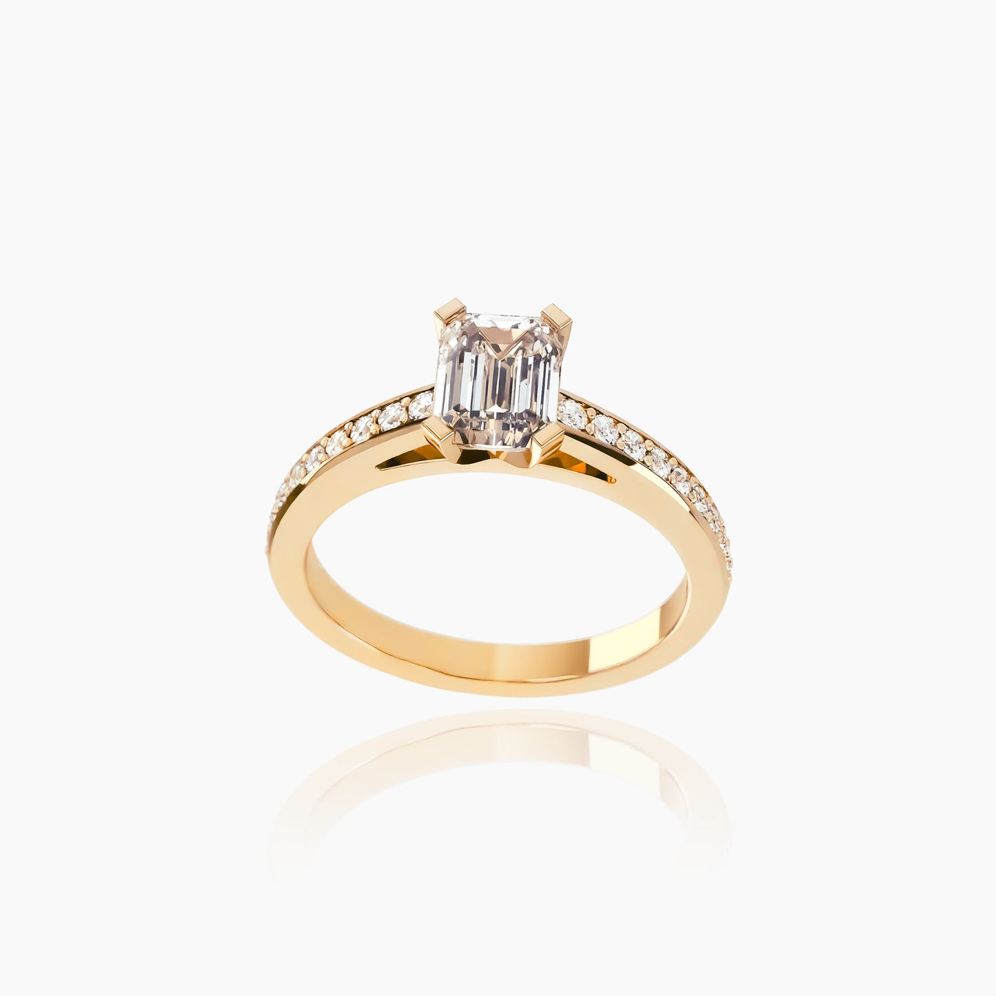 18K Yellow Gold Lyra Pavé Emerald Solitaire