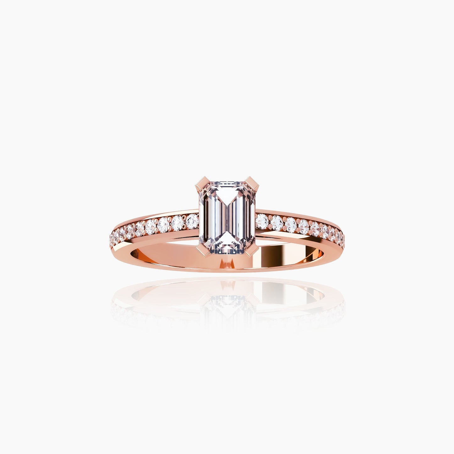 18K Rose Gold Lyra Pavé Emerald Solitaire