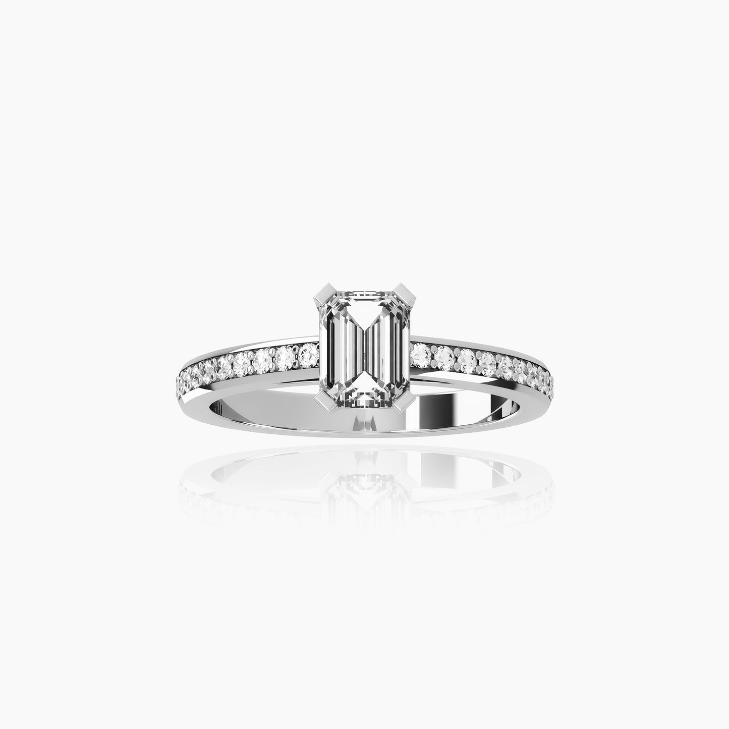 18K White Gold Lyra Pavé Emerald Solitaire