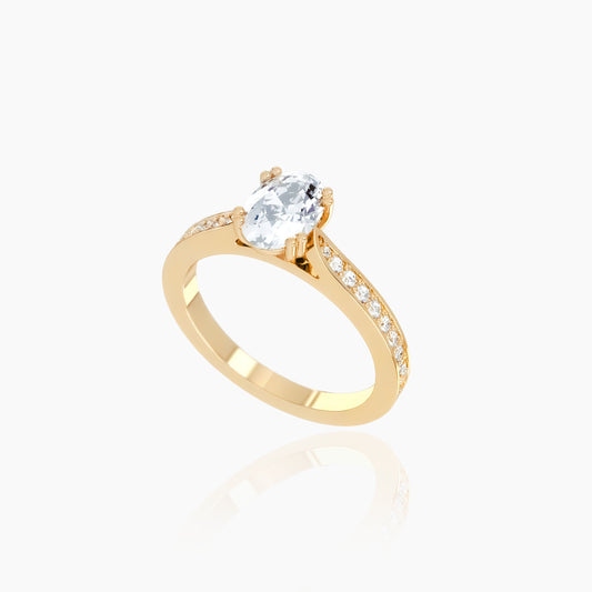 18K Yellow Gold Saffron Pavé Oval Solitaire