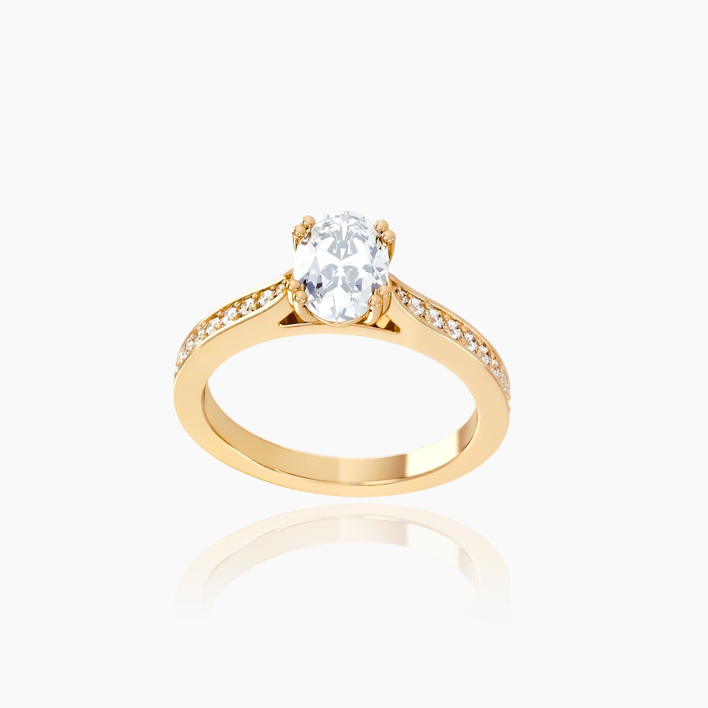 18K Yellow Gold Saffron Pavé Oval Solitaire