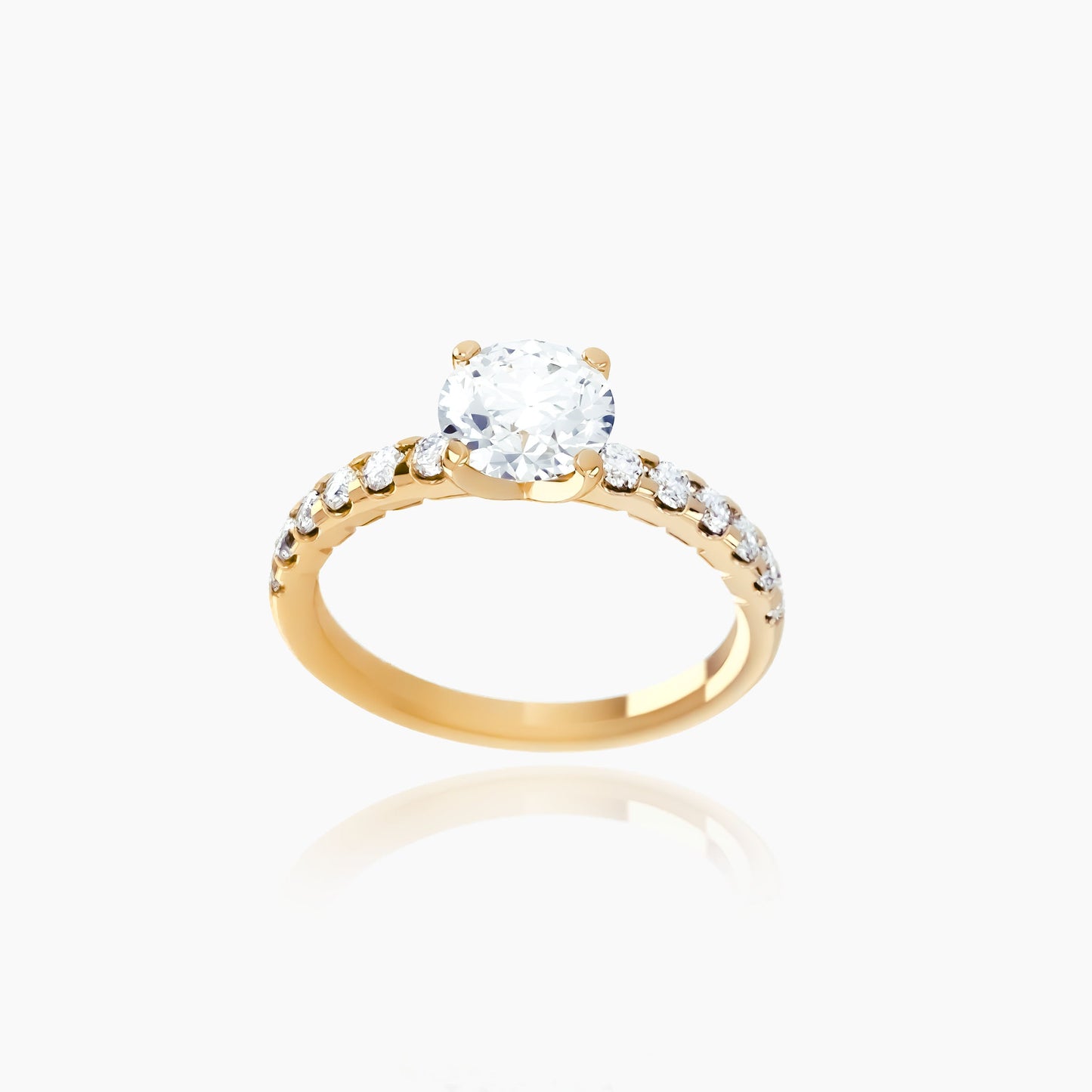 18K Yellow Gold Saffron Pavé Round Solitaire