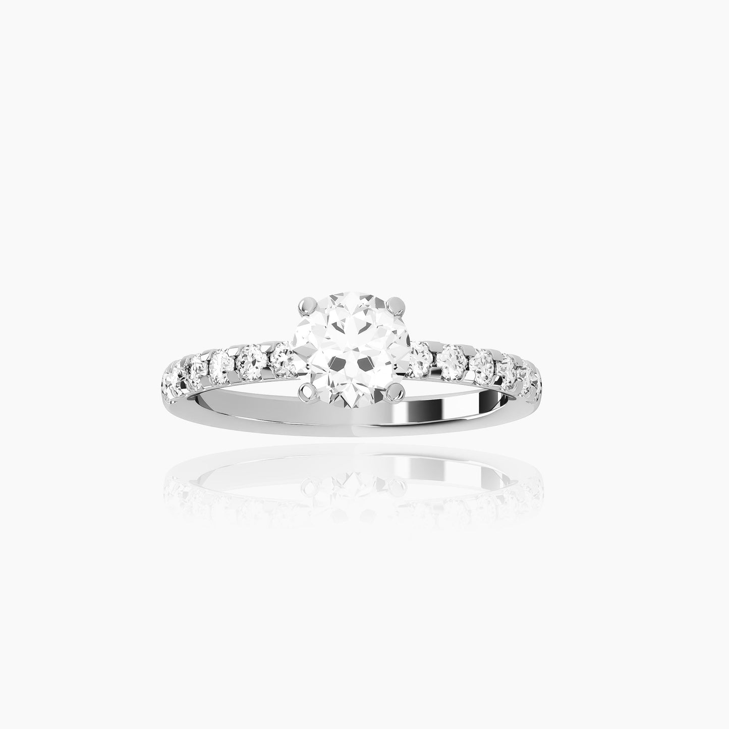 18K White Gold Saffron Pavé Round Solitaire