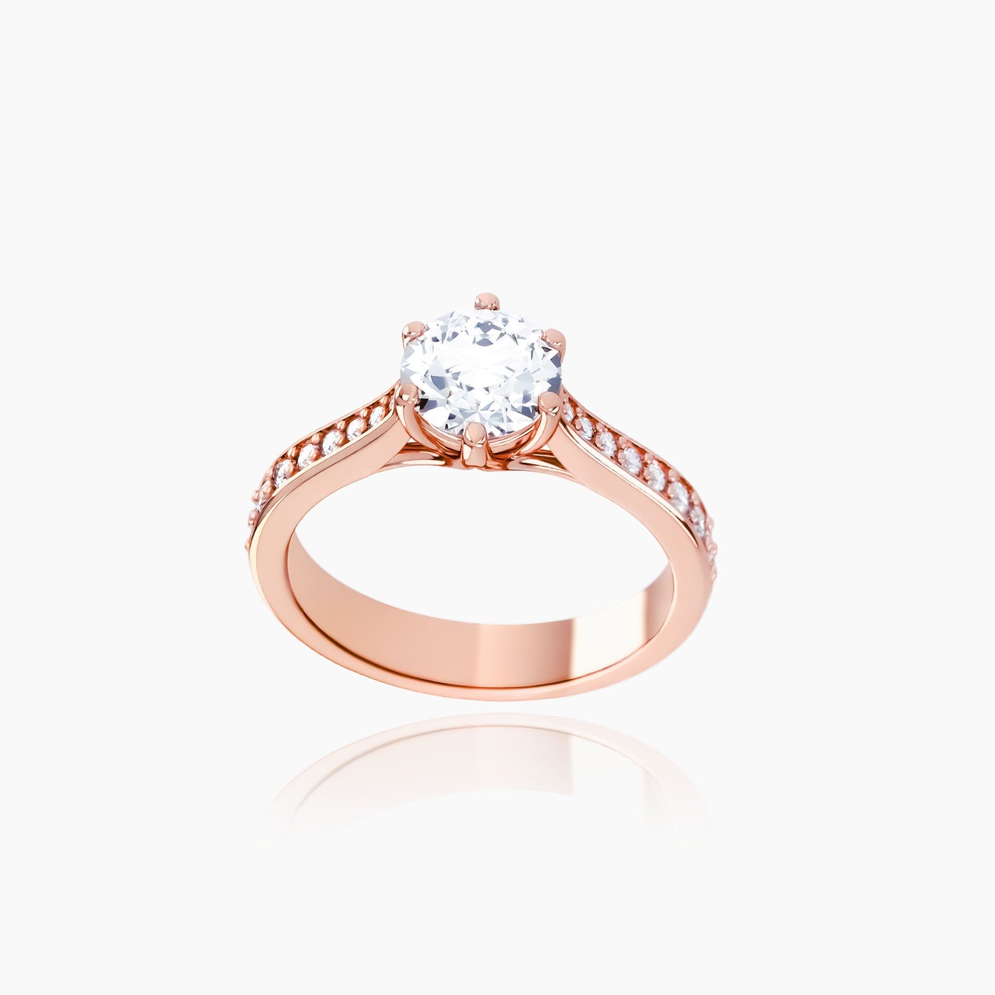 18K Rose Gold Serene Pavé Round Solitaire