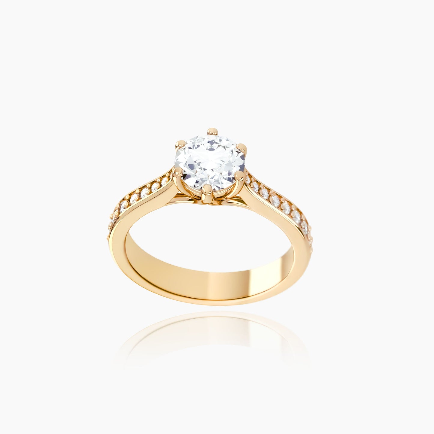 18K Yellow Gold Serene Pavé Round Solitaire