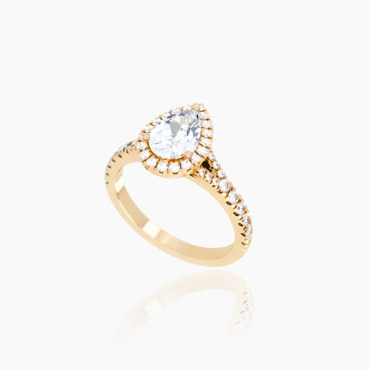 18K Yellow Gold Azure Pavé Pear Halo