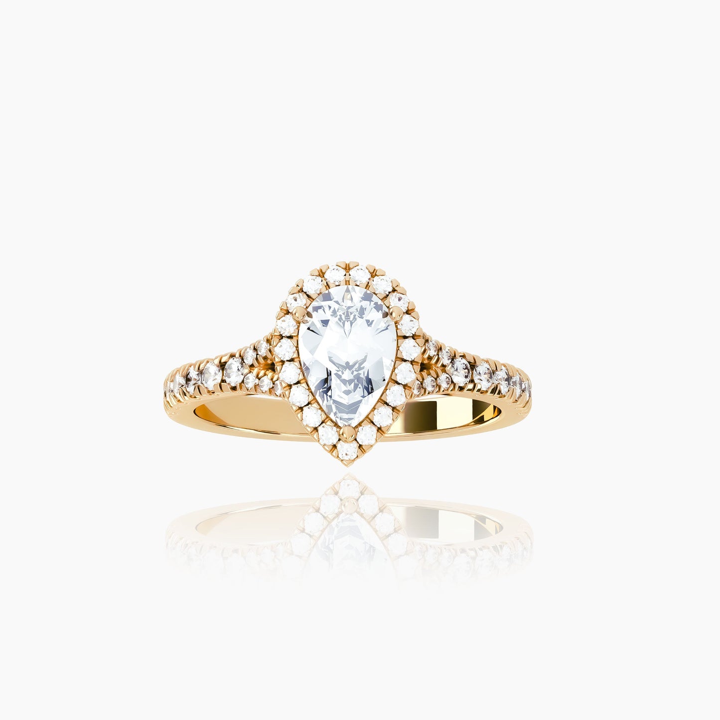 18K Yellow Gold Azure Pavé Pear Halo