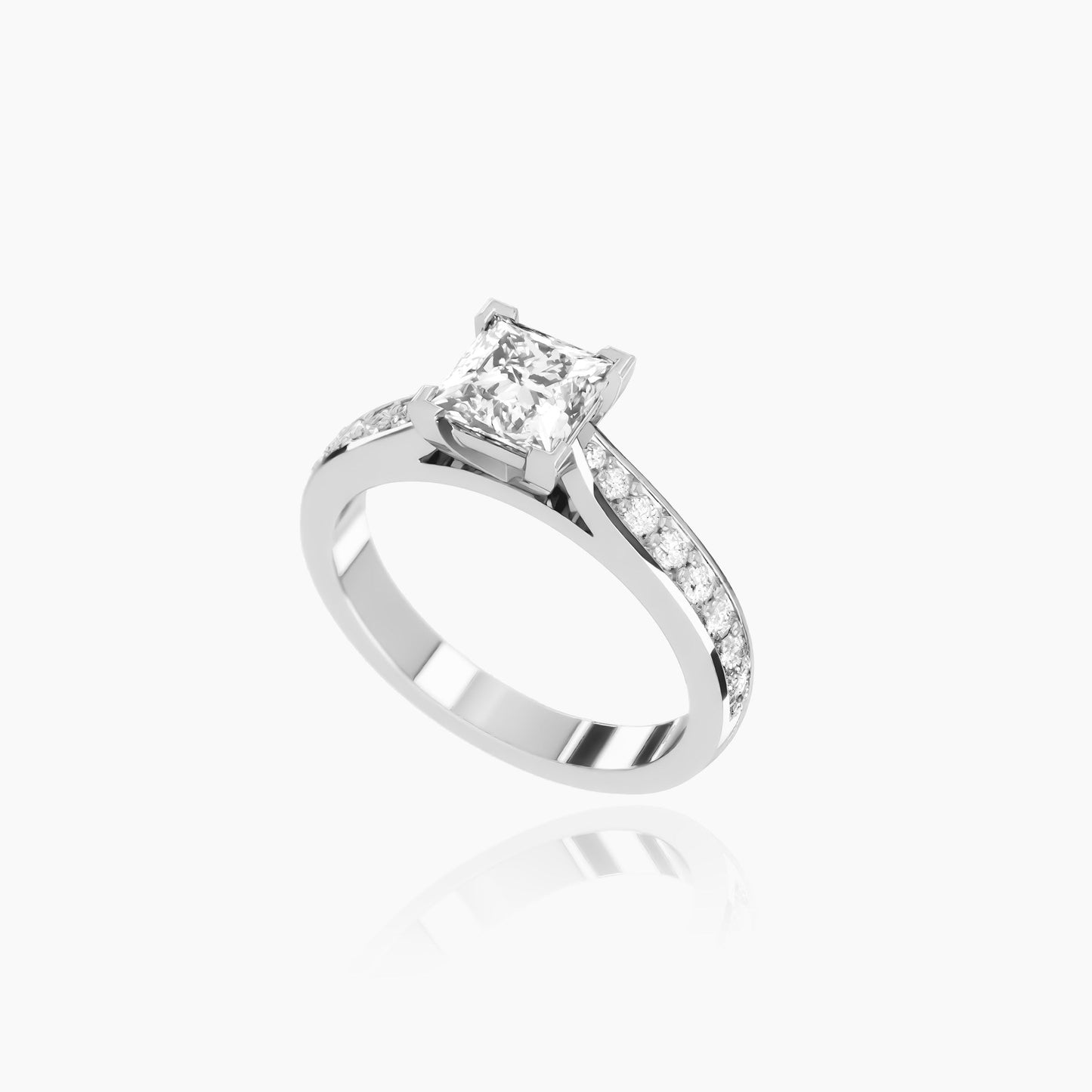 18K White Gold Zinia Pavé Princess Solitaire