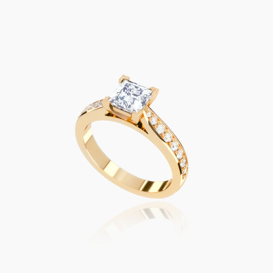 18K Yellow Gold Zinia Pavé Princess Solitaire