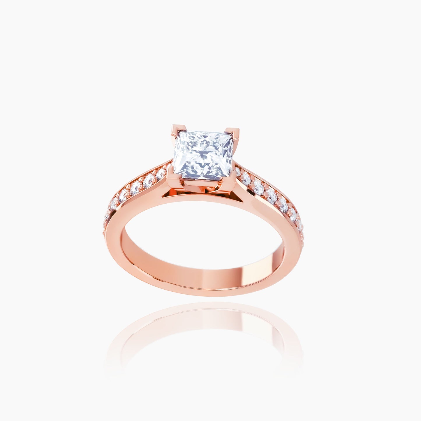 18K Rose Gold Zinia Pavé Princess Solitaire