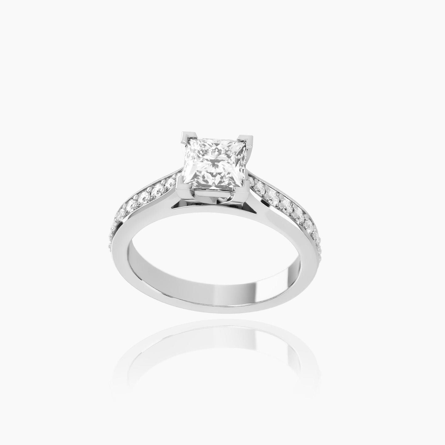 18K White Gold Zinia Pavé Princess Solitaire