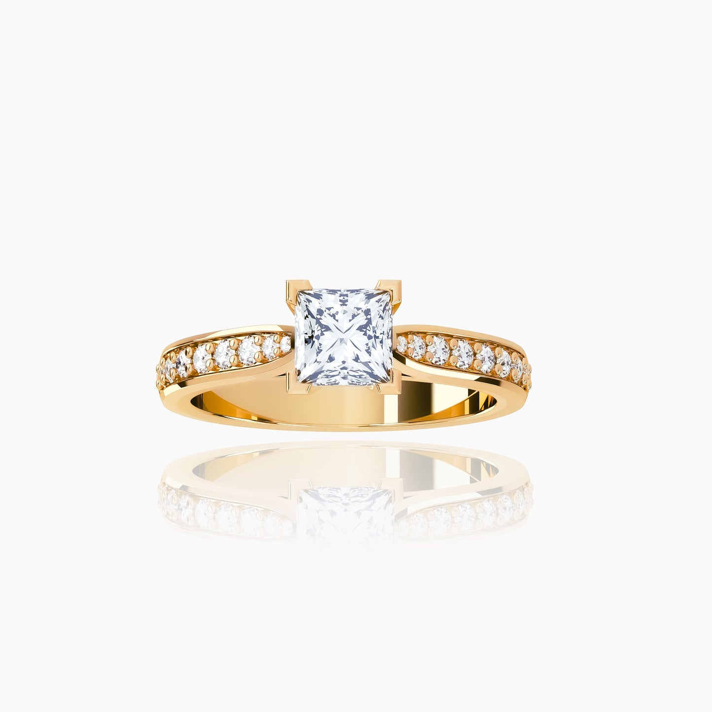 18K Yellow Gold Zinia Pavé Princess Solitaire